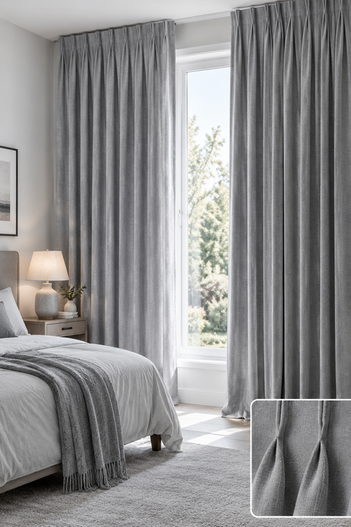 Mist Grey Tailored Pleat Curtain