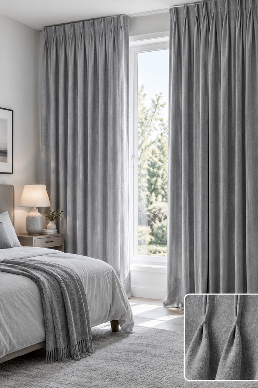 Mist Grey Tailored Pleat Curtain
