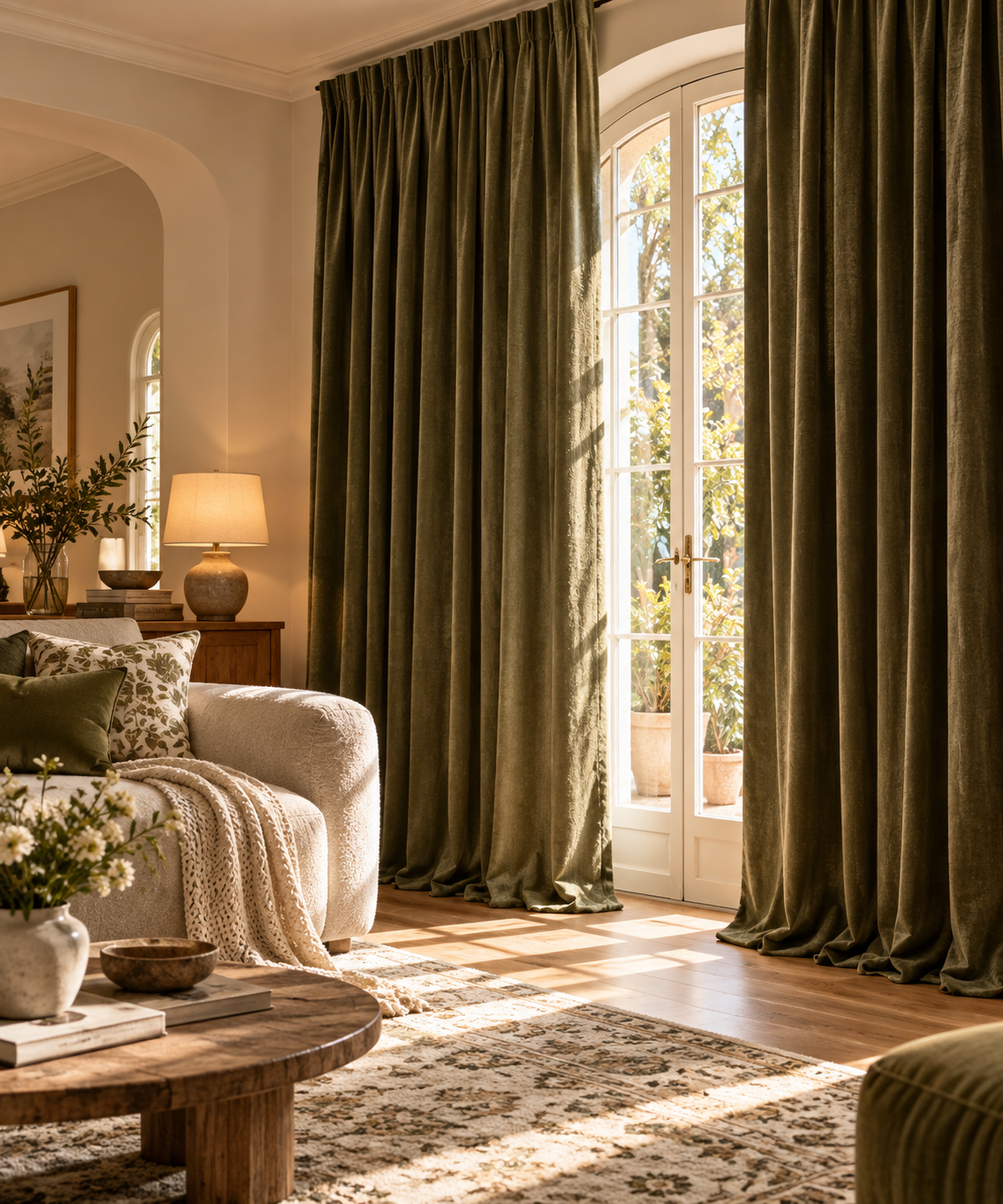 Olive Velvet Full-Length Curtain