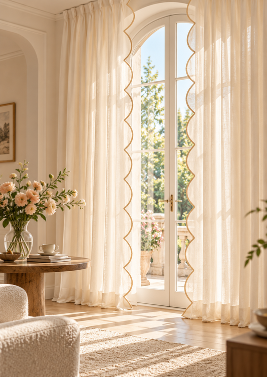 Scalloped Edge Ivory Sheer Curtain